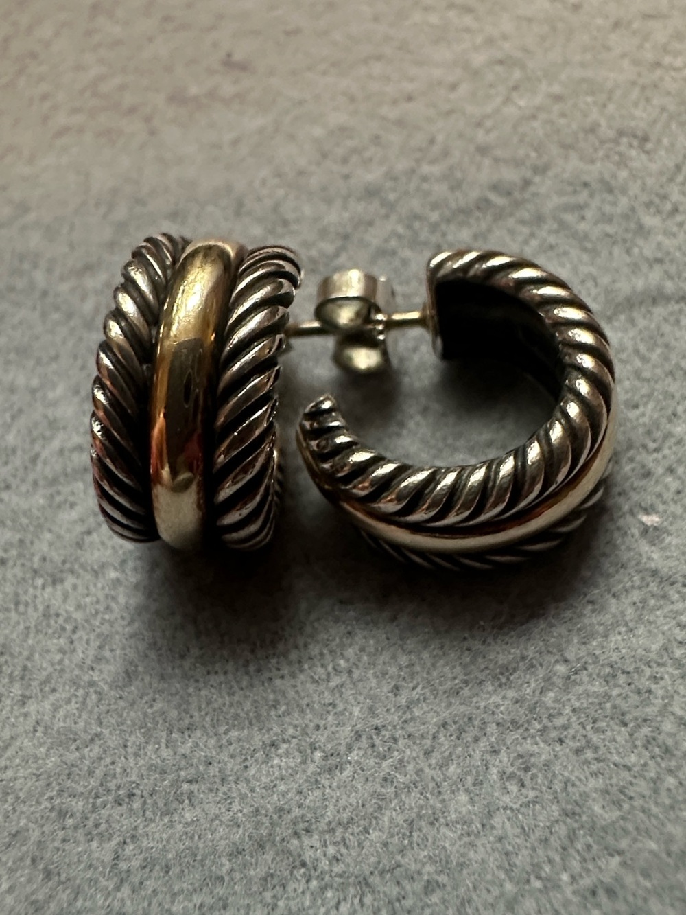 David Yurman 🩶 Classic Cable Hoop Earrings - Sterling Silver and Gold